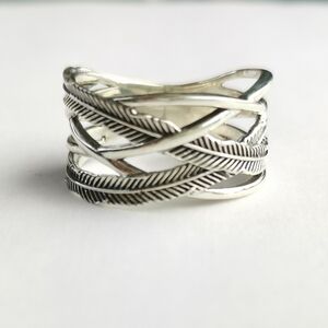 Handmade Leaf Feather Ring sterling silver size 8